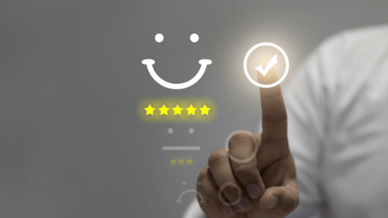 finger pointing at a smiley face and five stars, referring to a collateral engine being a 5-star solution